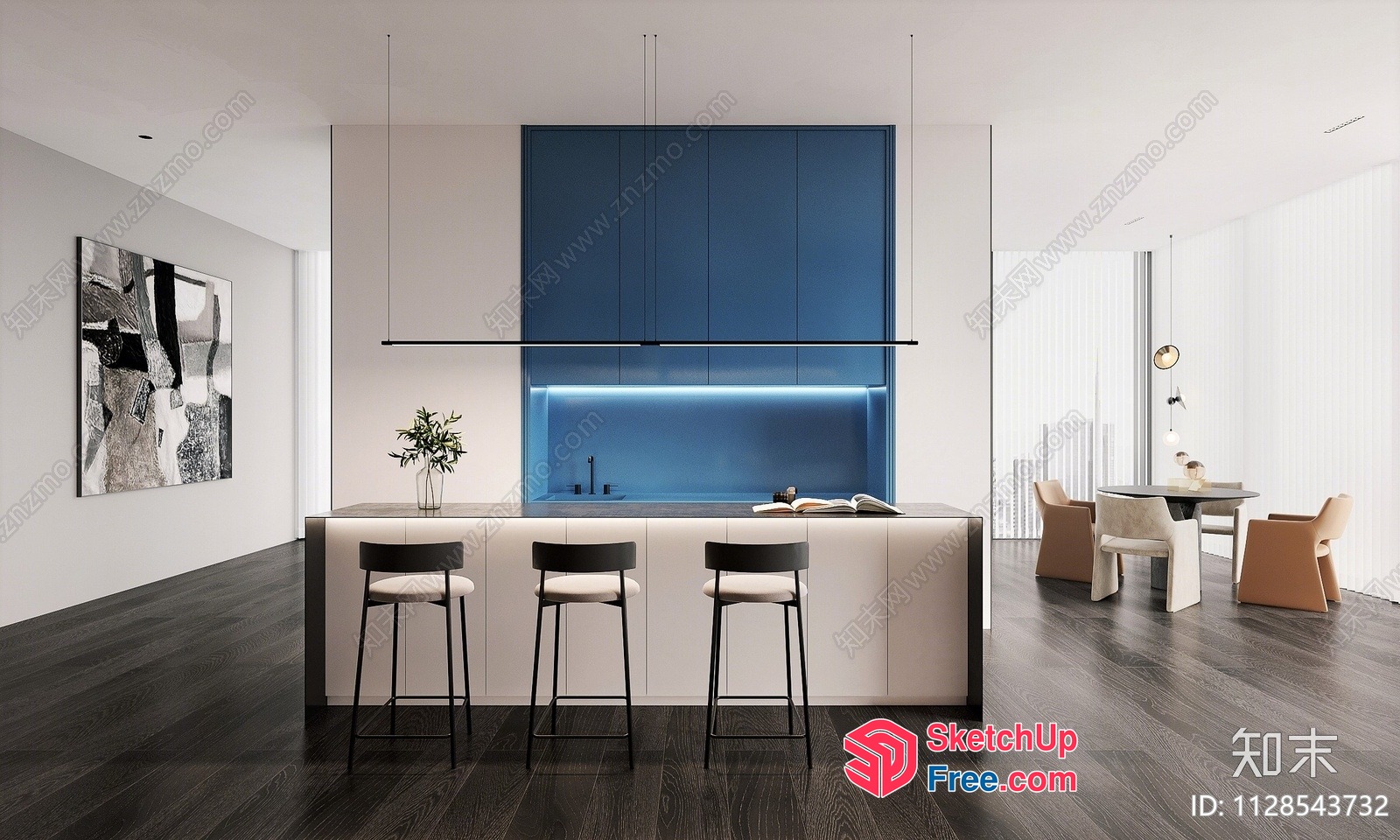 Modern Minimalist Kitchen And Dining Room 3D SketchUp File