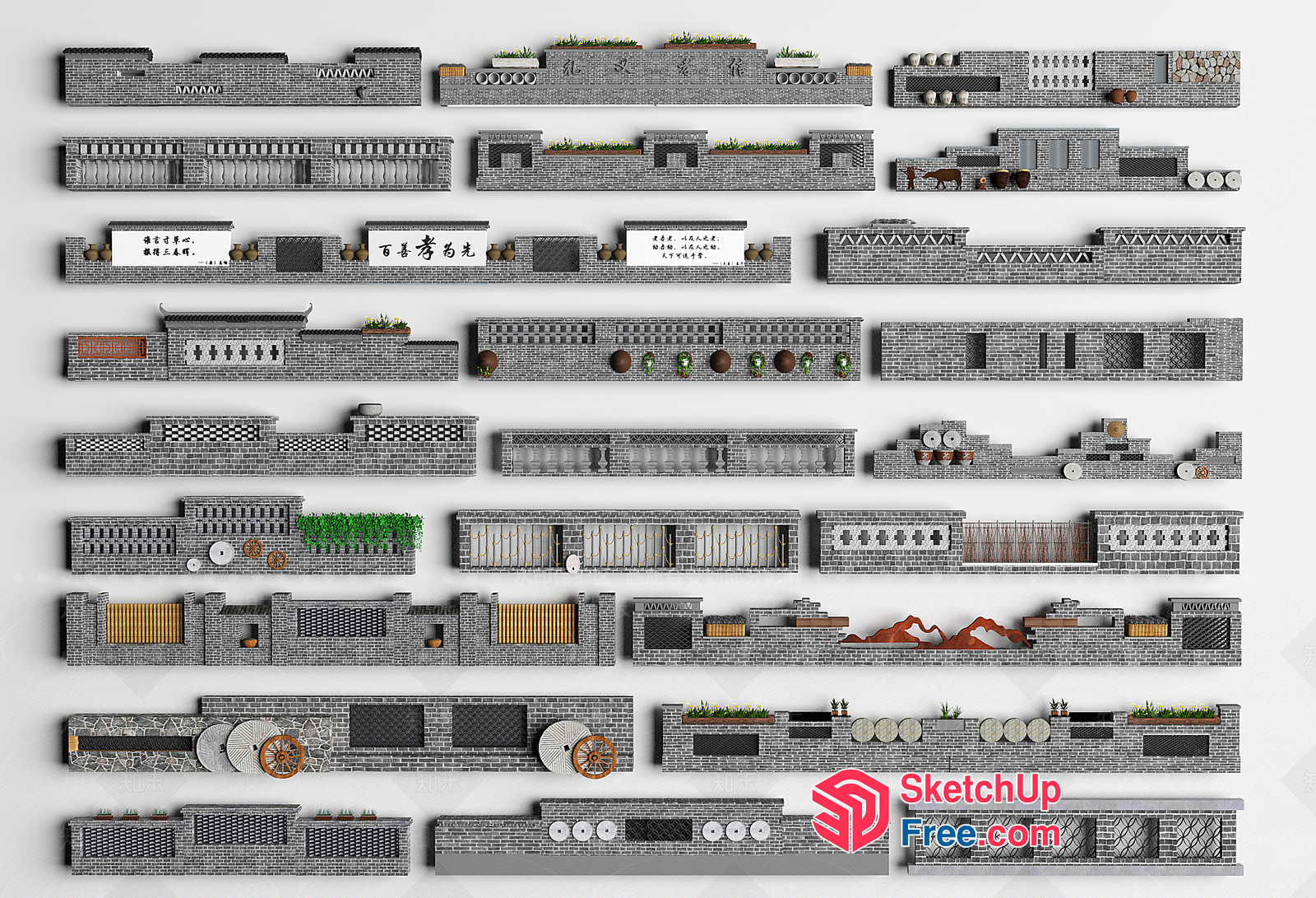 Brick And Stone Wall Decorations 3D SketchUp File