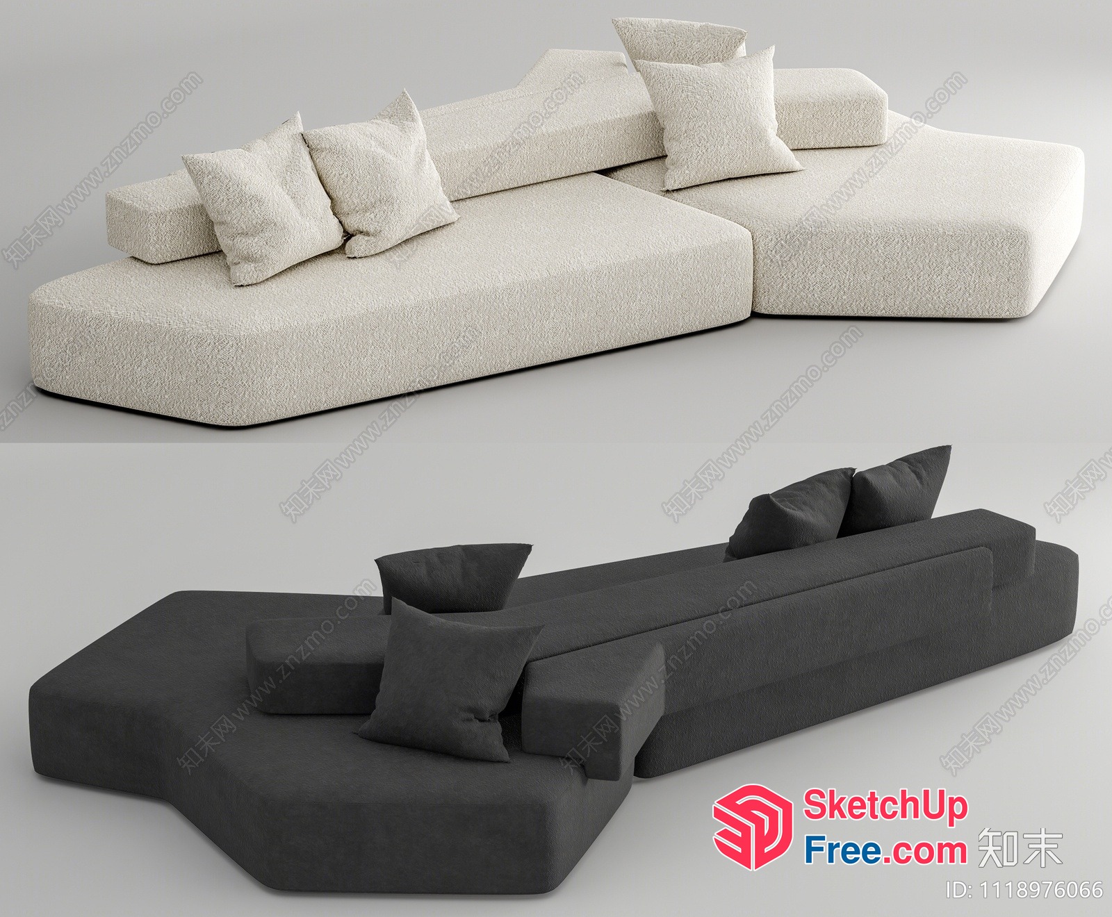 Modern Minimalist Corner Sofa With Pillows 3D SketchUp File