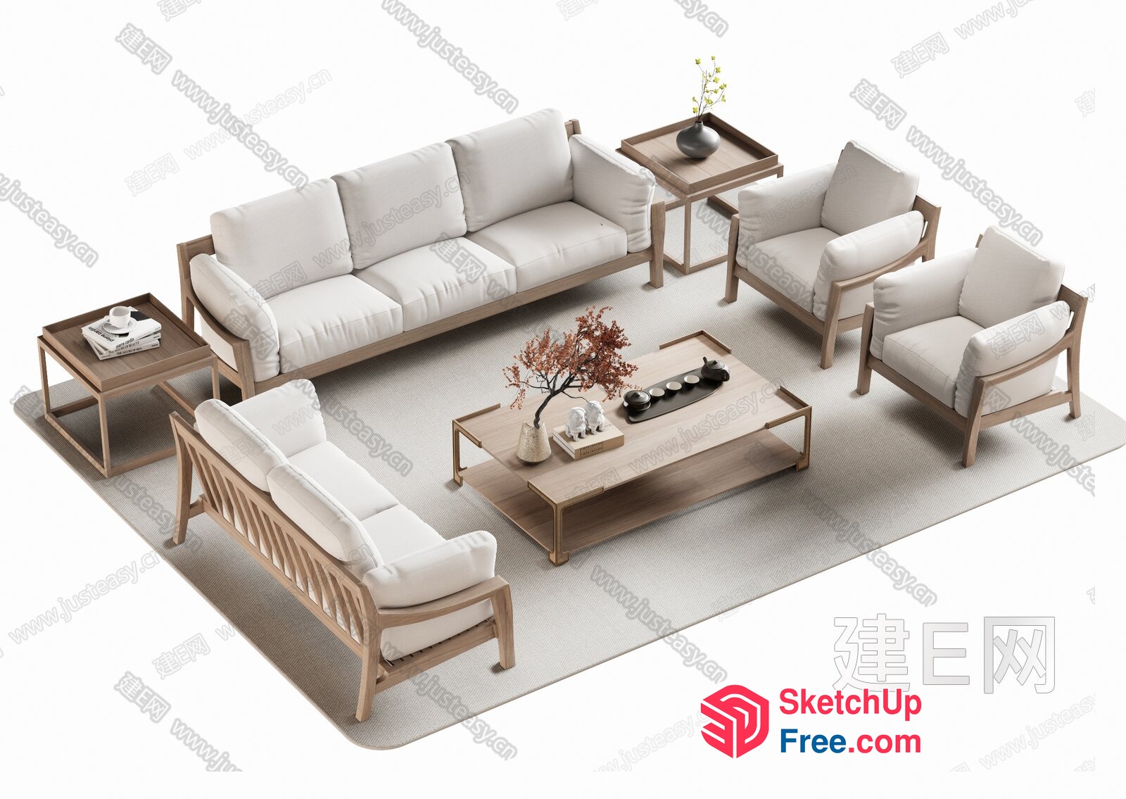 Modern Japanese-Style Living Room Furniture Set 3D SketchUp File