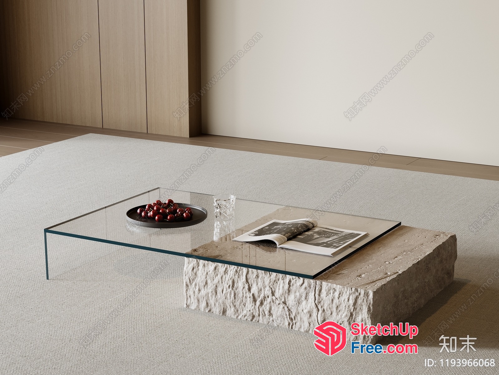 Glass Table On Stone Base 3D SketchUp File