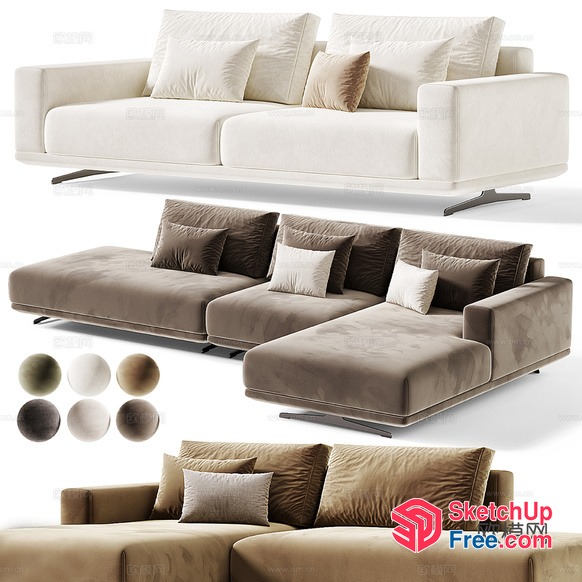 Modern Sofa Set With Pillows And Throw Blankets 3D SketchUp File
