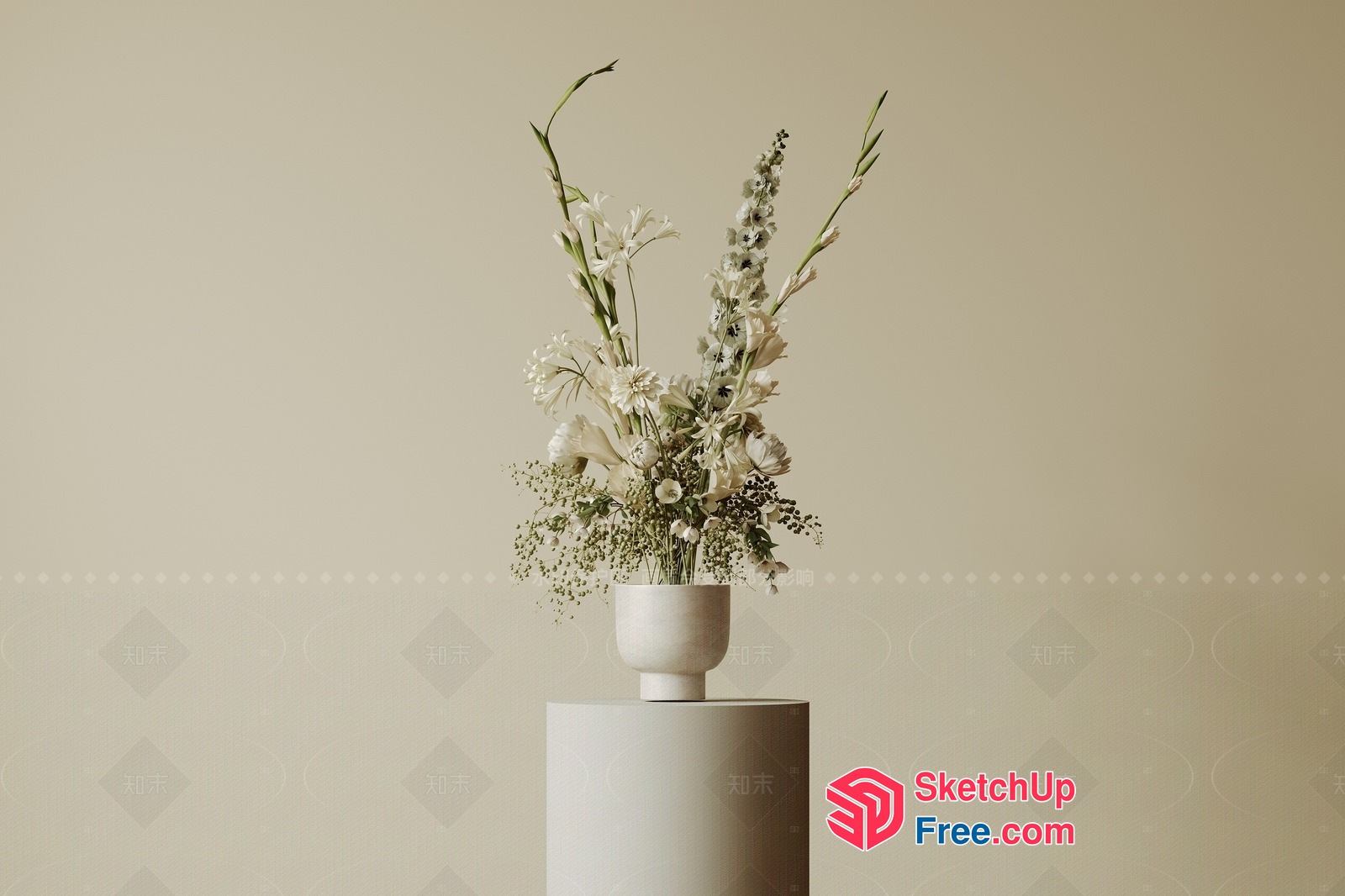 White Flower Arrangement In White Vase 3D SketchUp File