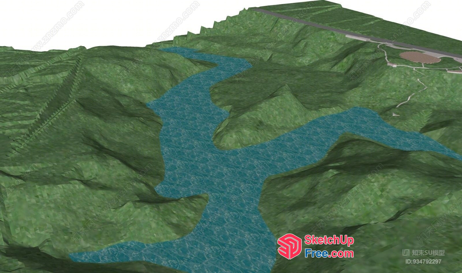 3D Model Of A River In A Mountainous Landscape 3D SketchUp File