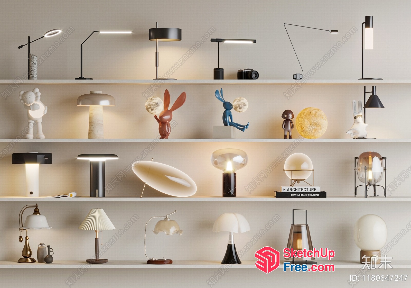 Modern Table Lamps And Decorative Objects On Shelves 3D SketchUp File