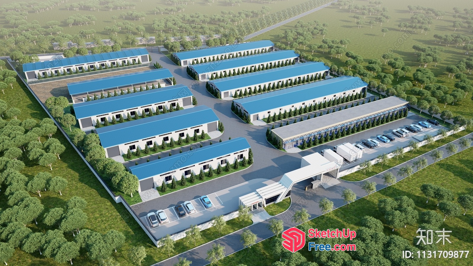 Industrial Park With Parking And Road 3D SketchUp File