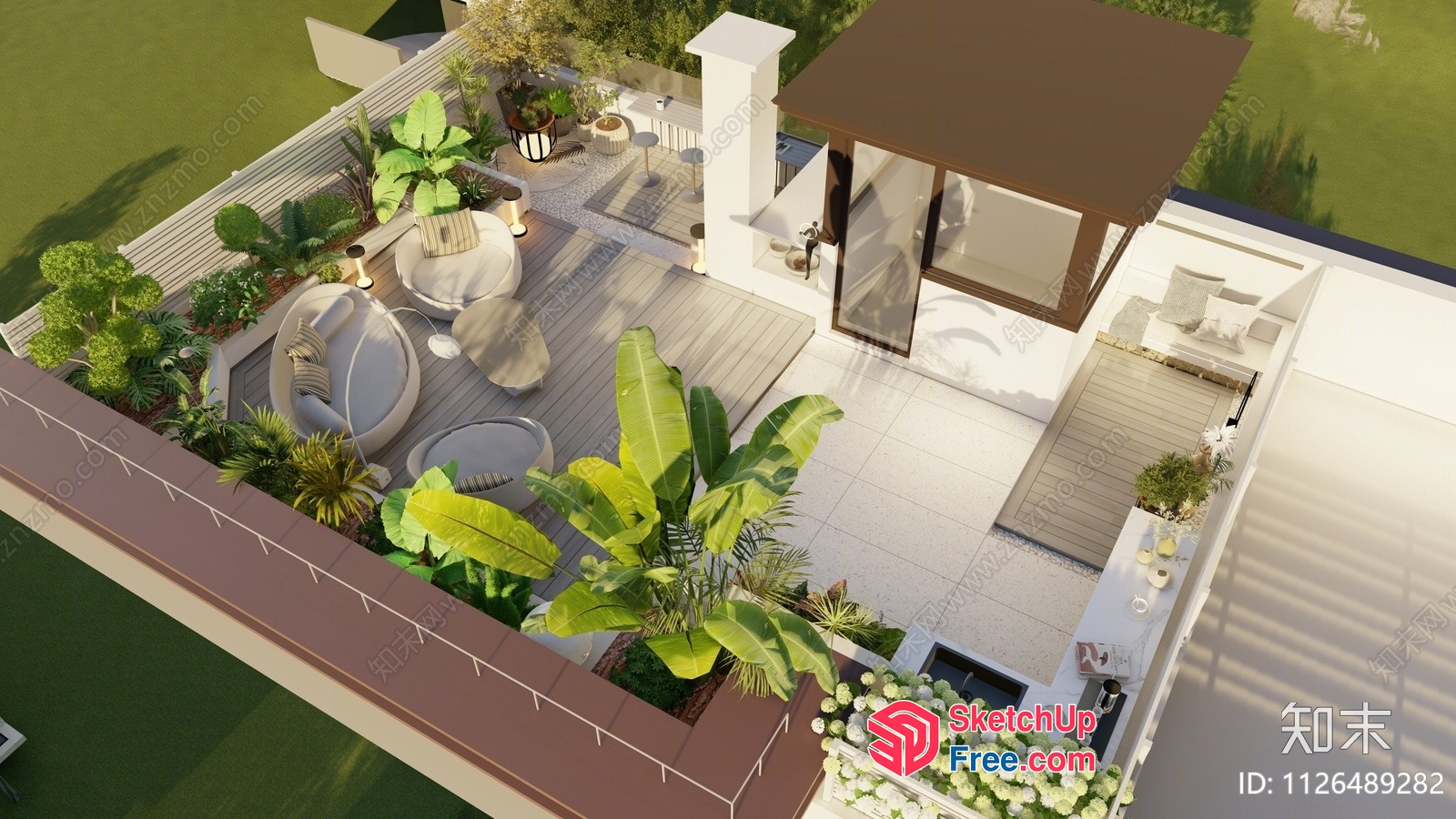 Modern Rooftop Terrace With Outdoor Furniture 3D SketchUp File
