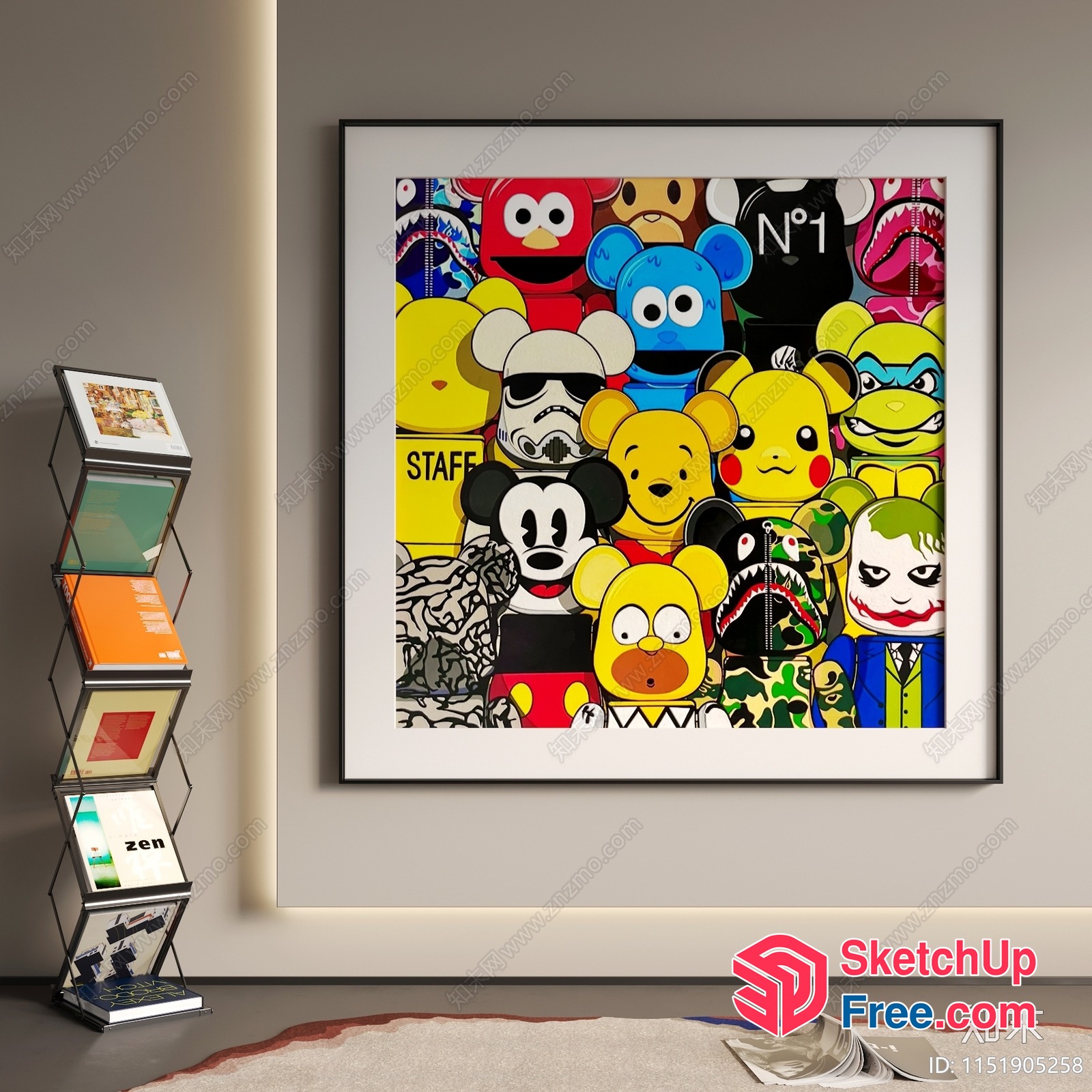 Framed Cartoon Collage In A Modern Interior 3D SketchUp File