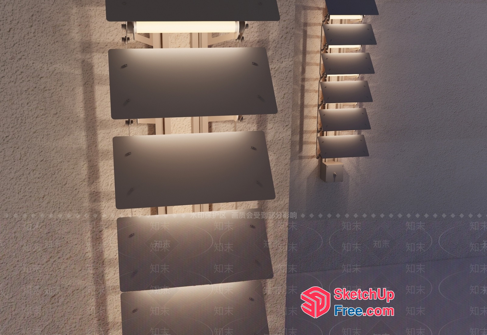 Modern Staircase With Rectangular Lights And Beige Walls 3D SketchUp File