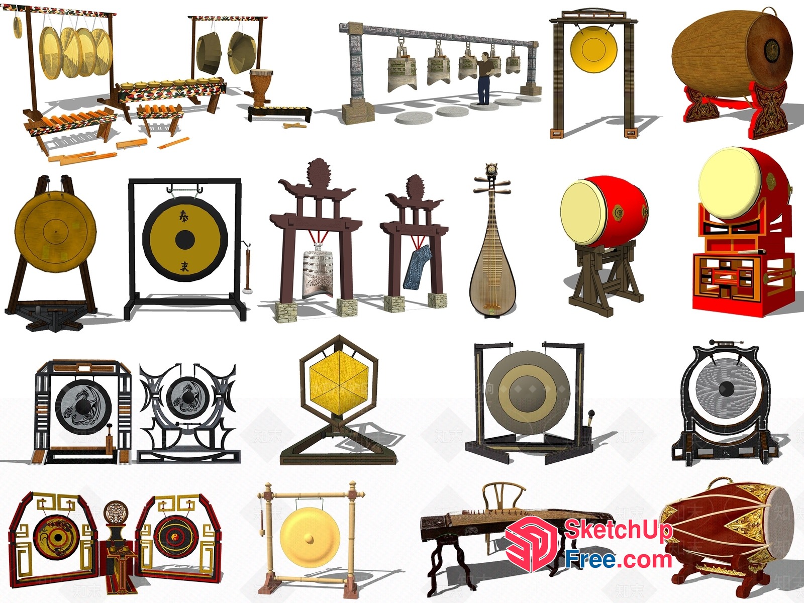Asian-Inspired Musical Instruments Collection 3D SketchUp File