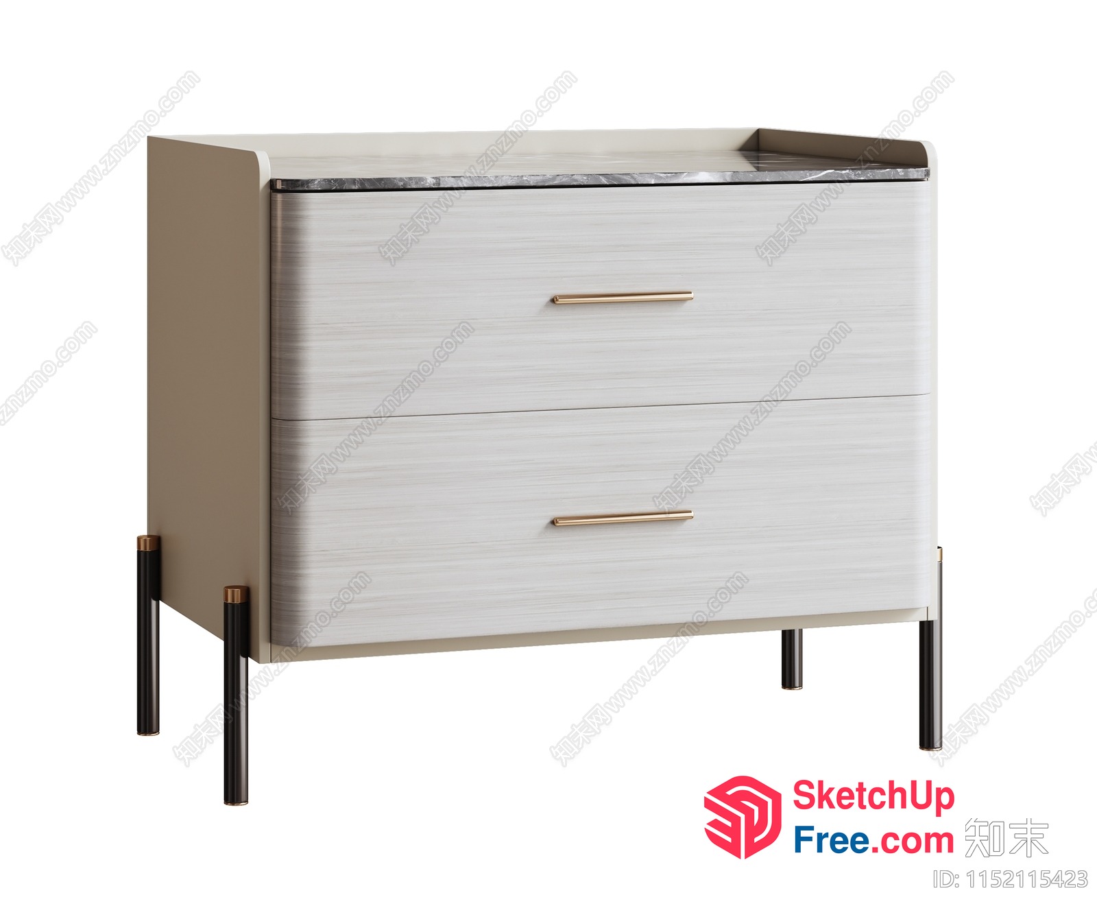 Modern Minimalist White Dresser With Gold Handles 3D SketchUp File