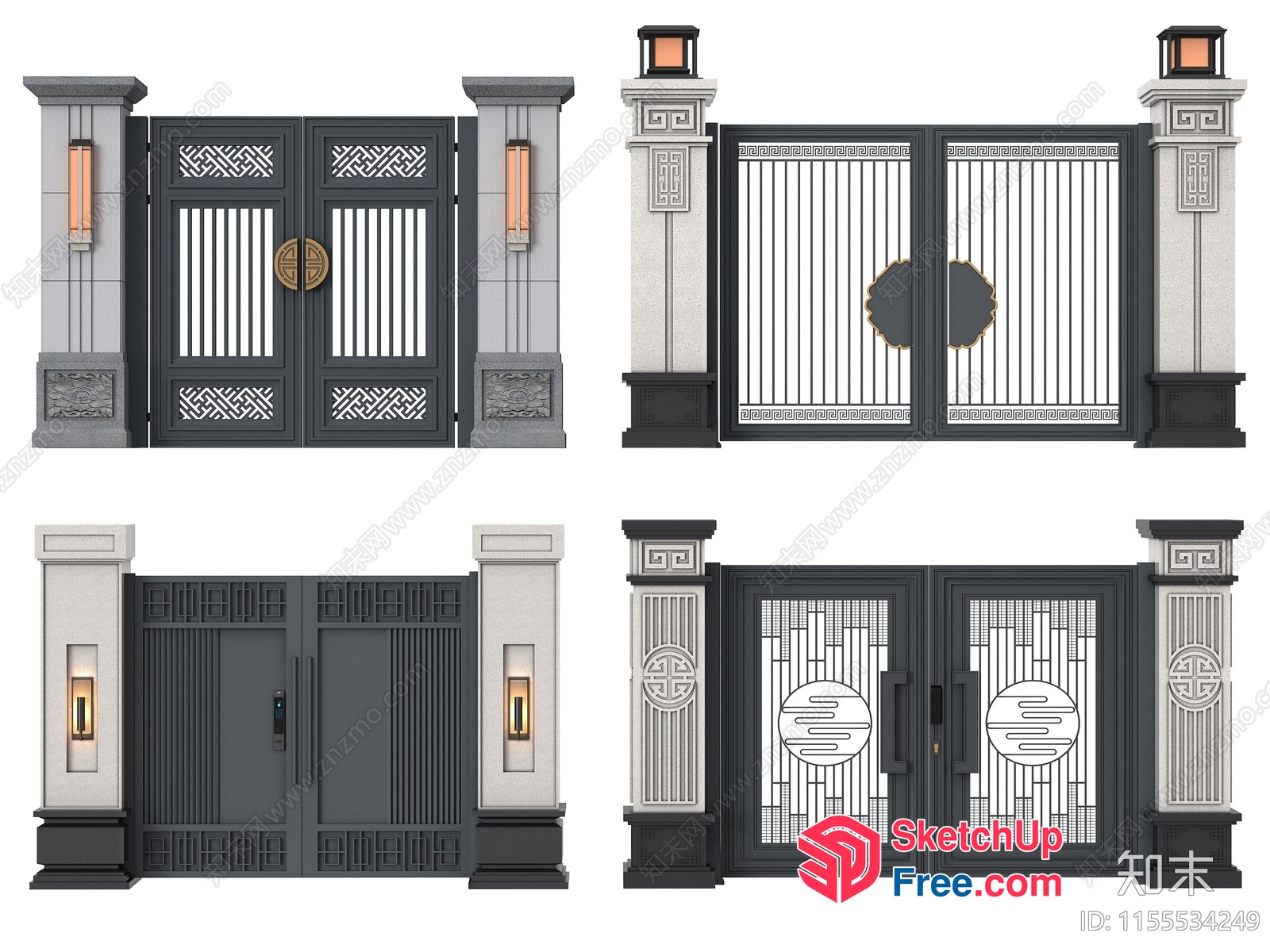 Asian-Inspired Exterior Door And Gate Decorations 3D SketchUp File
