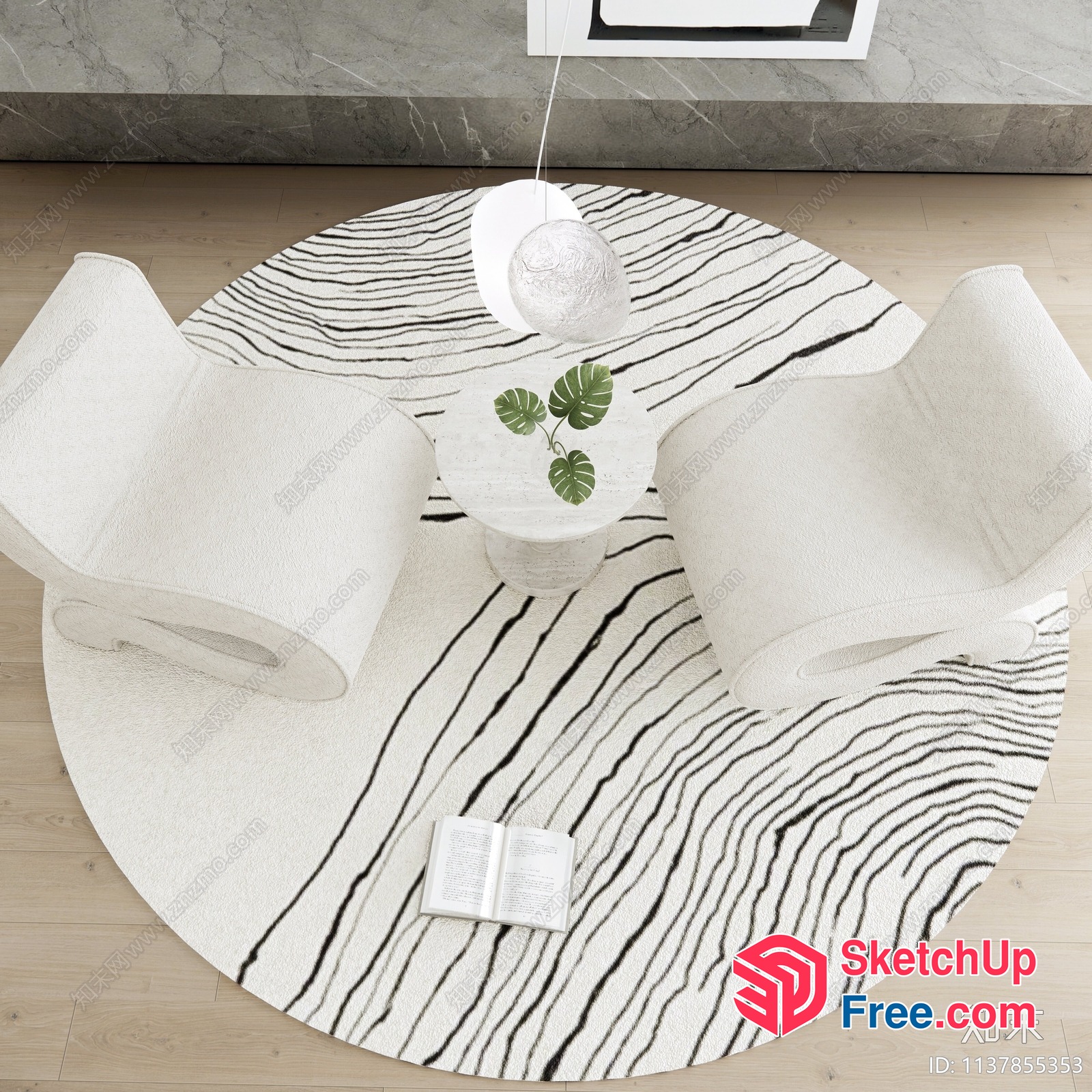 Modern Minimalist Living Room With Round Table And Chairs 3D SketchUp File