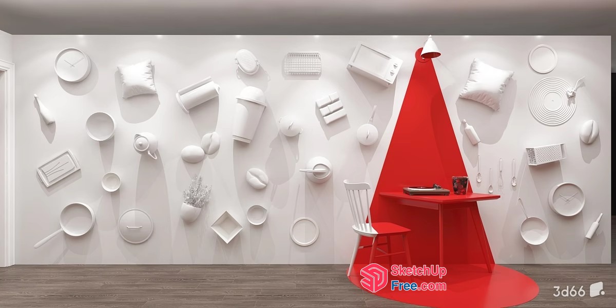 Unique White Decorations On A Red Christmas Tree-Shaped Table 3D SketchUp File