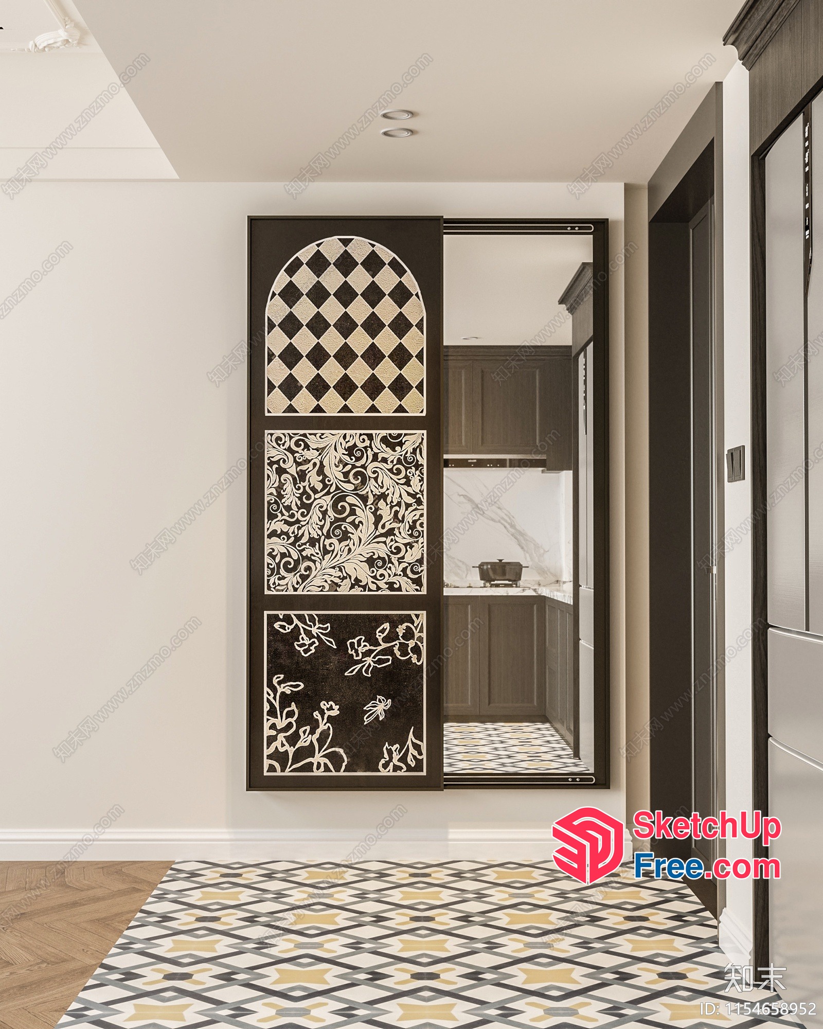 Ornate Patterned Mirror And Screen In A Modern Kitchen 3D SketchUp File