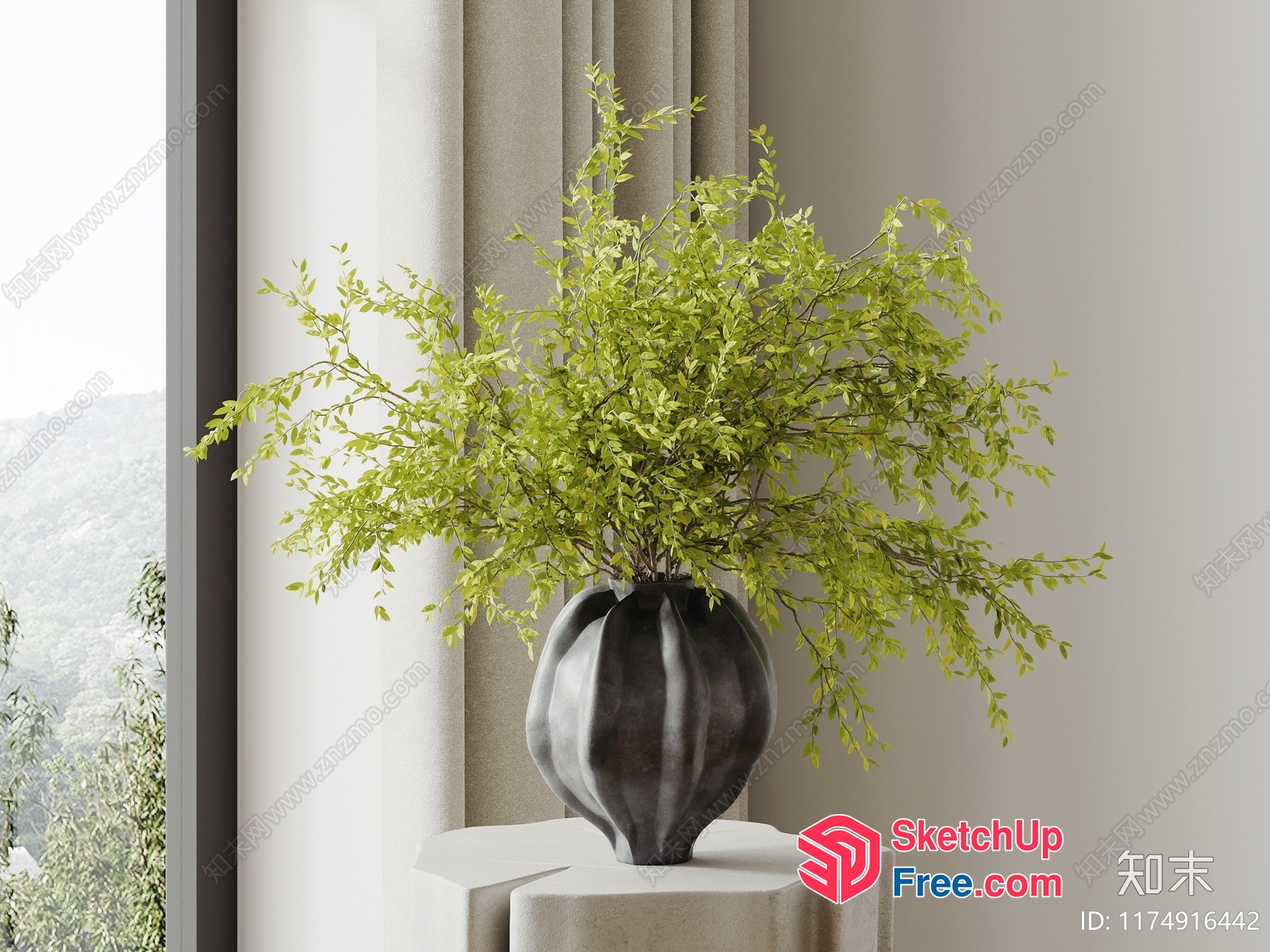 Elegant Vase With Greenery In A Minimalist Setting 3D SketchUp File