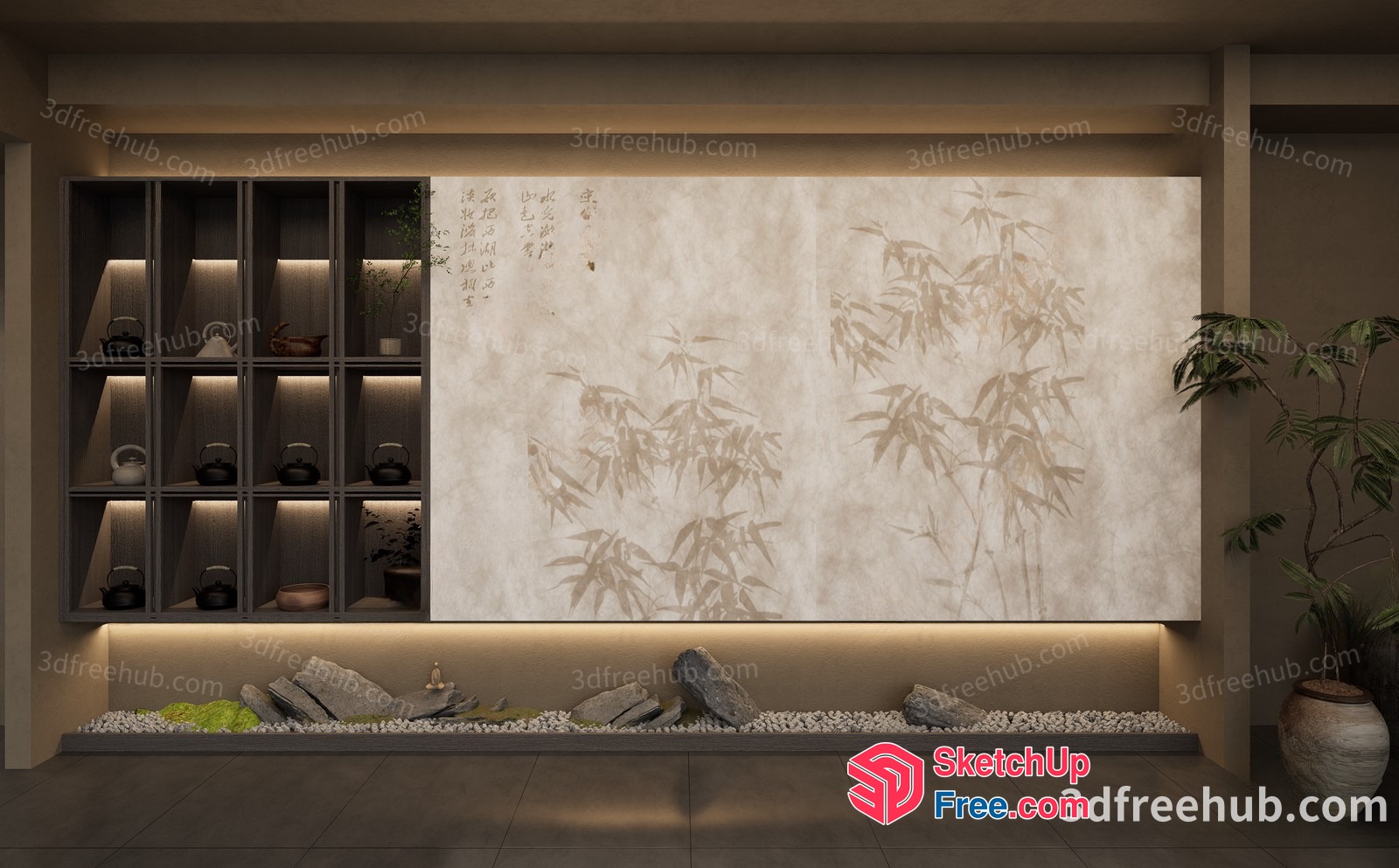 Elegant Asian-Inspired Interior Scene 3D SketchUp File