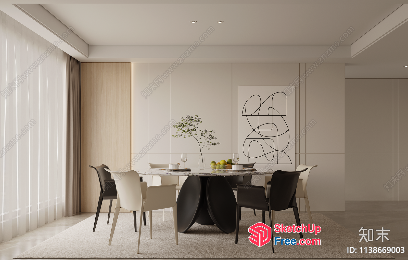 Minimalist Dining Room With Elegant Furniture And Art 3D SketchUp File