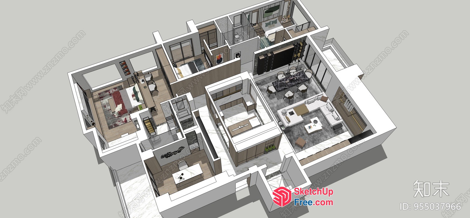 3D Floor Plan Of A Modern Apartment 3D SketchUp File