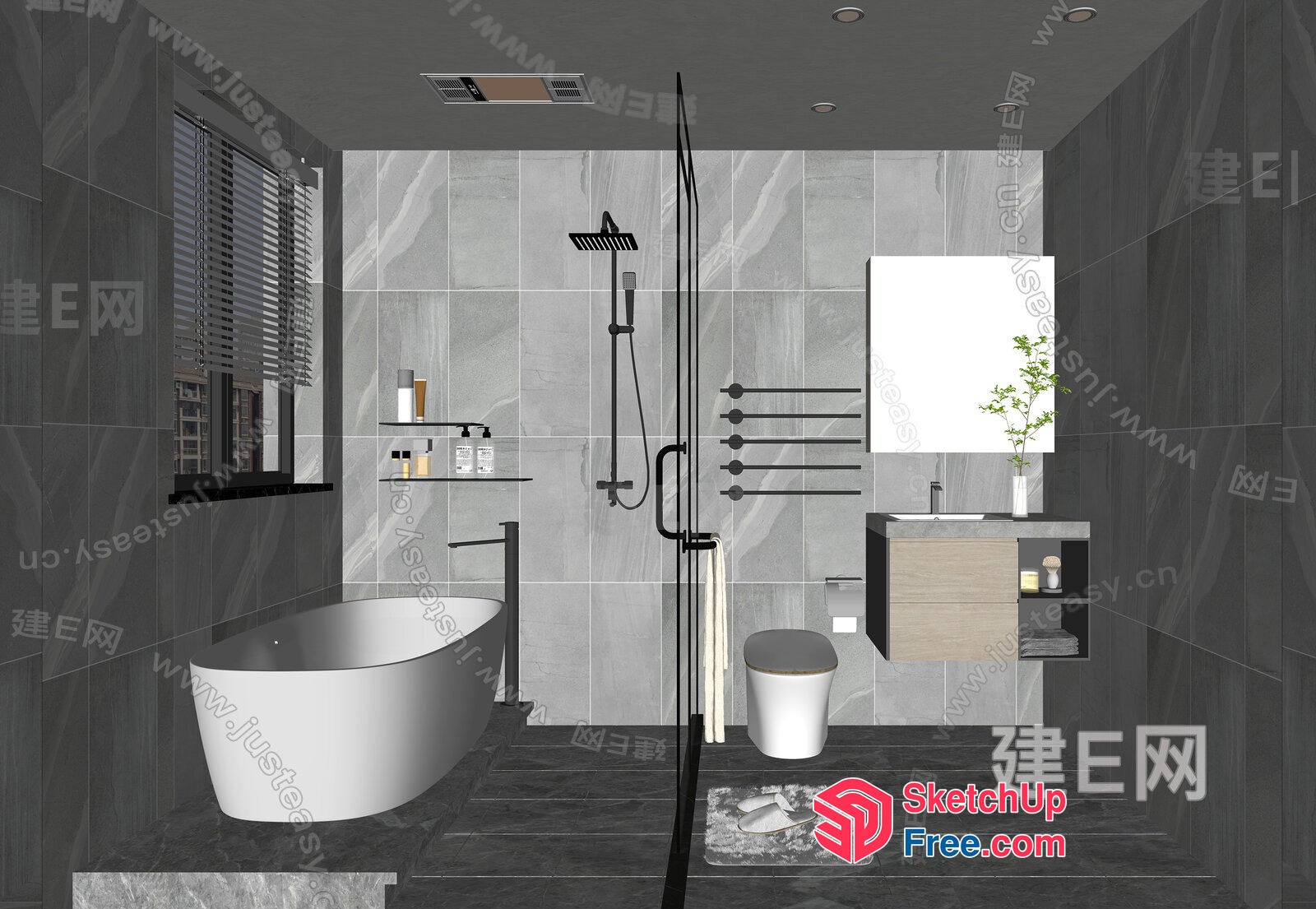 Modern Bathroom Interior With Black And White Decor 3D SketchUp File