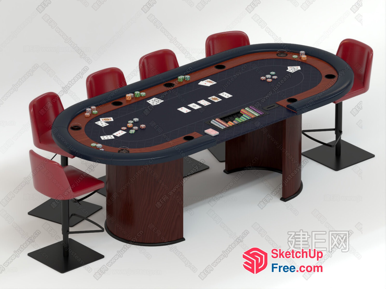 Elegant Casino Table With Red Chairs 3D SketchUp File