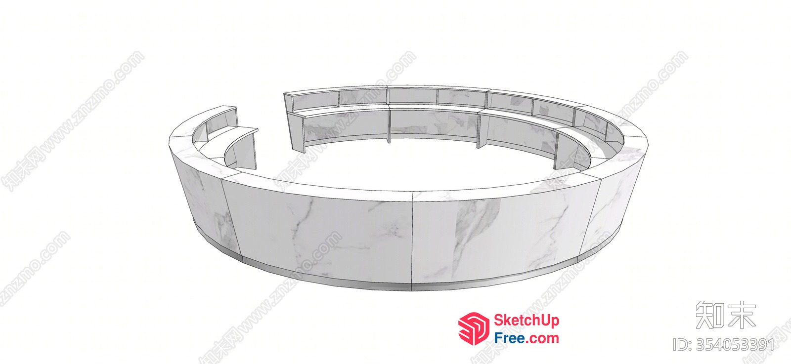 White Marble Circular Reception Desk 3D SketchUp File