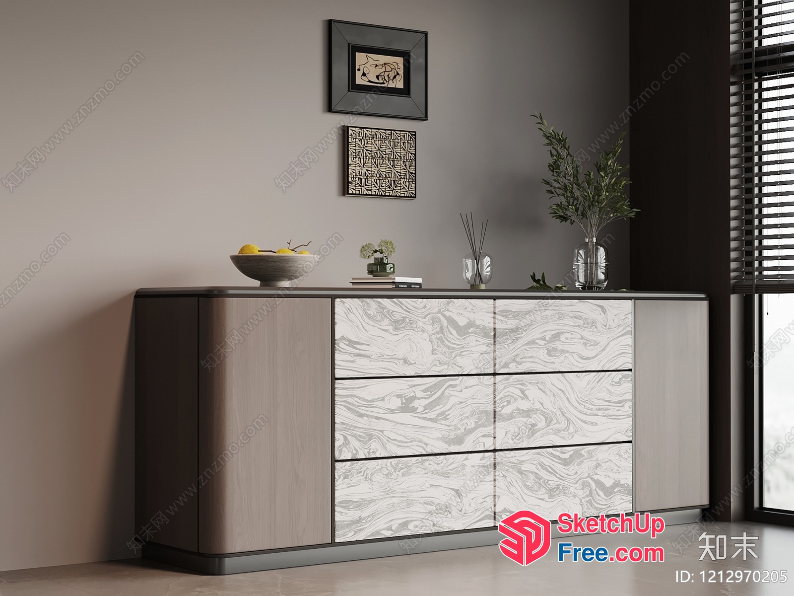 Modern Sideboard With Marble Patterned Drawers 3D SketchUp File