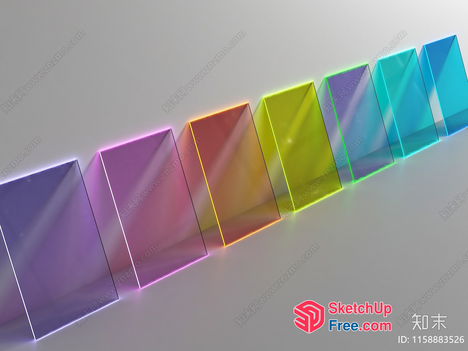 Colorful Glass Blocks In A Row 3D SketchUp File