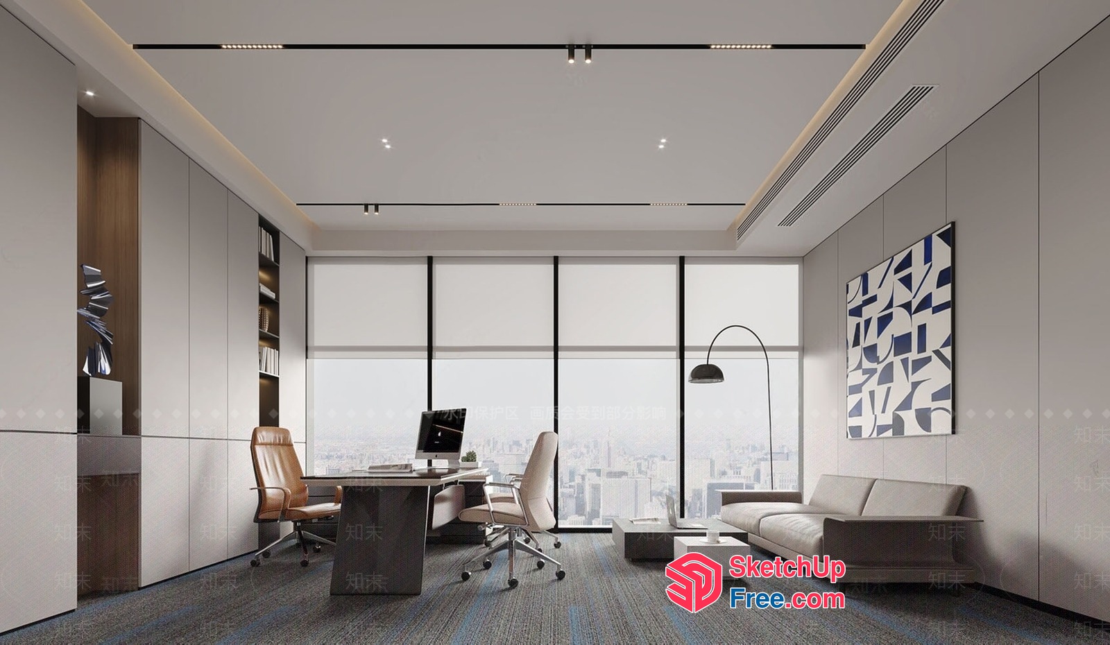 Modern Office Space With City View 3D SketchUp File