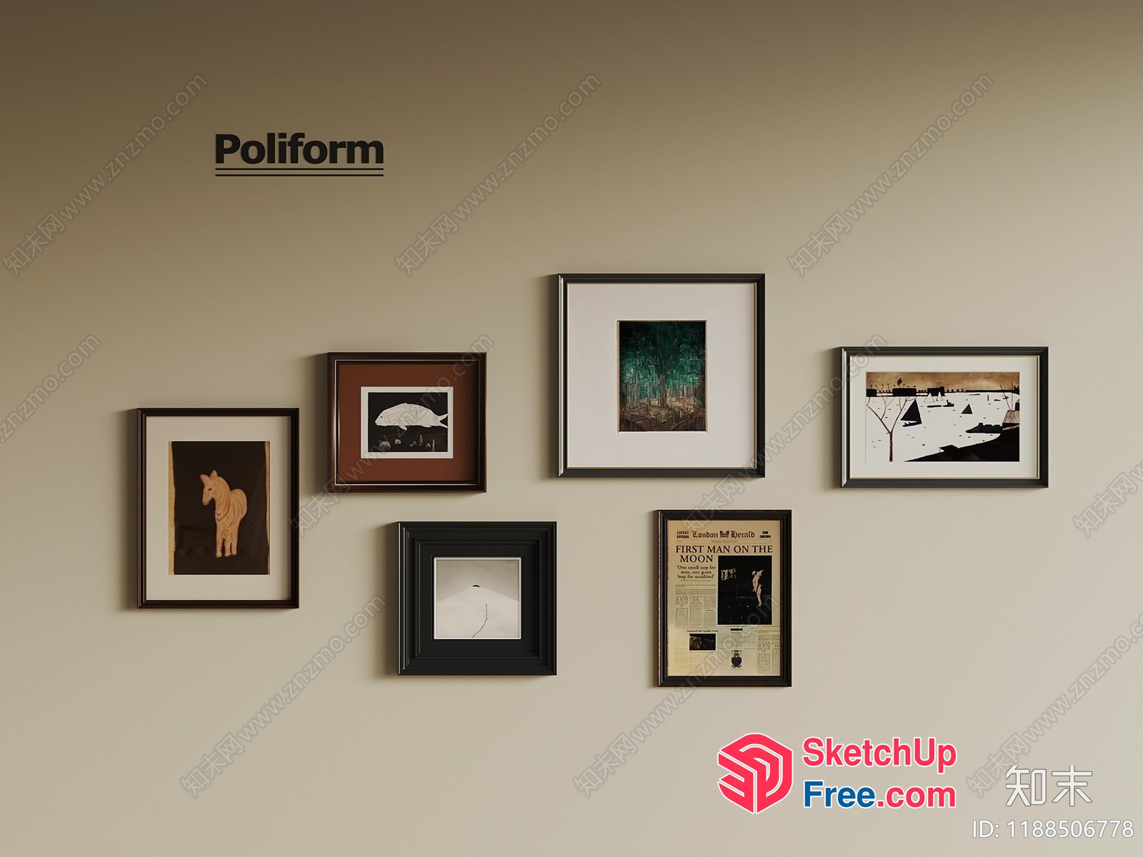 Poliform Furniture Pieces On Creamy Style Wall 3D SketchUp File