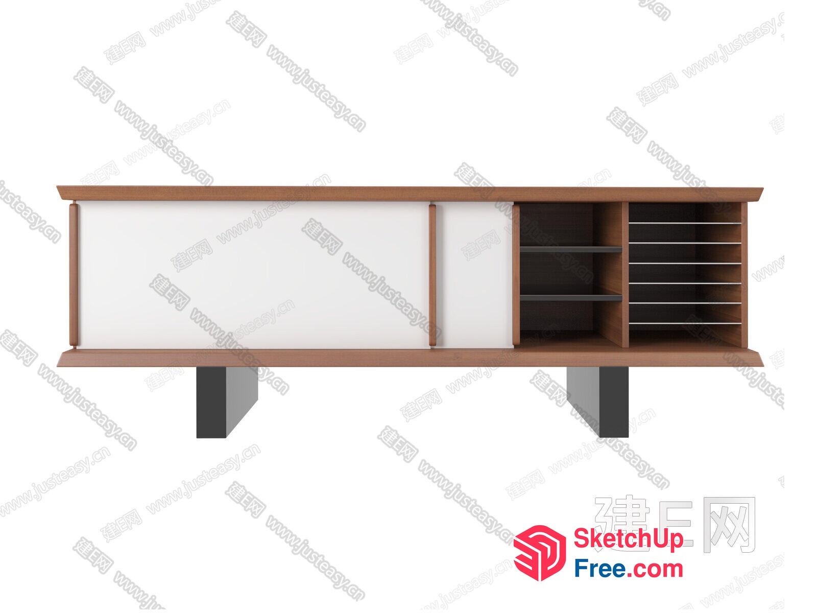 Long Wooden Shelf With Storage And Display 3D SketchUp File