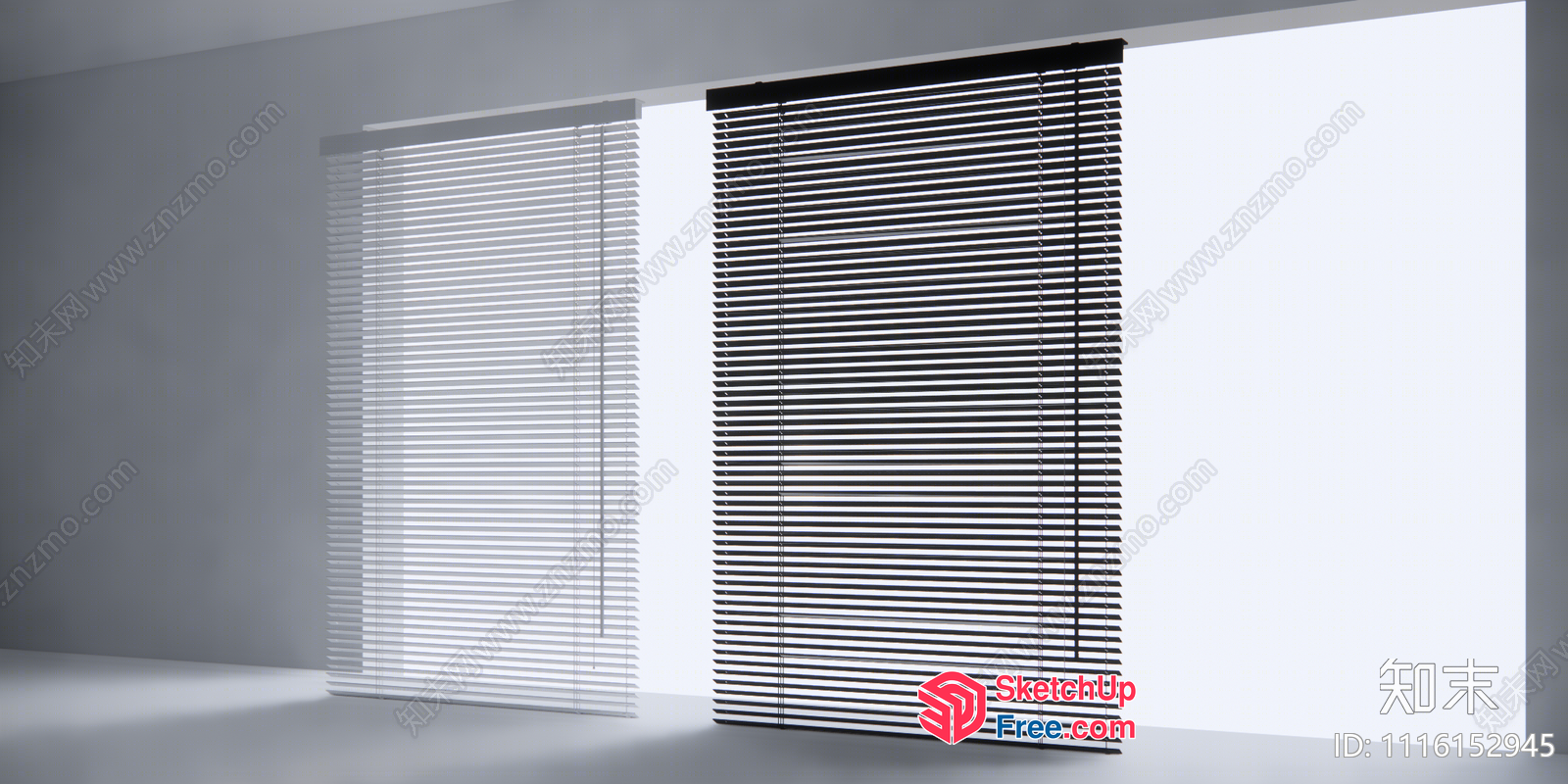 White And Black Blinds In A White Room 3D SketchUp File