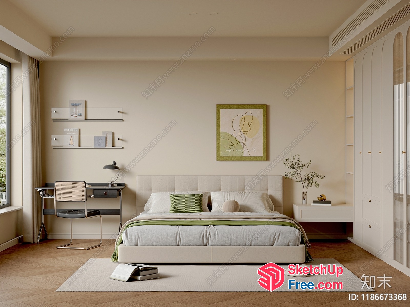 Elegant Modern Minimalist Bedroom Interior Design 3D SketchUp File