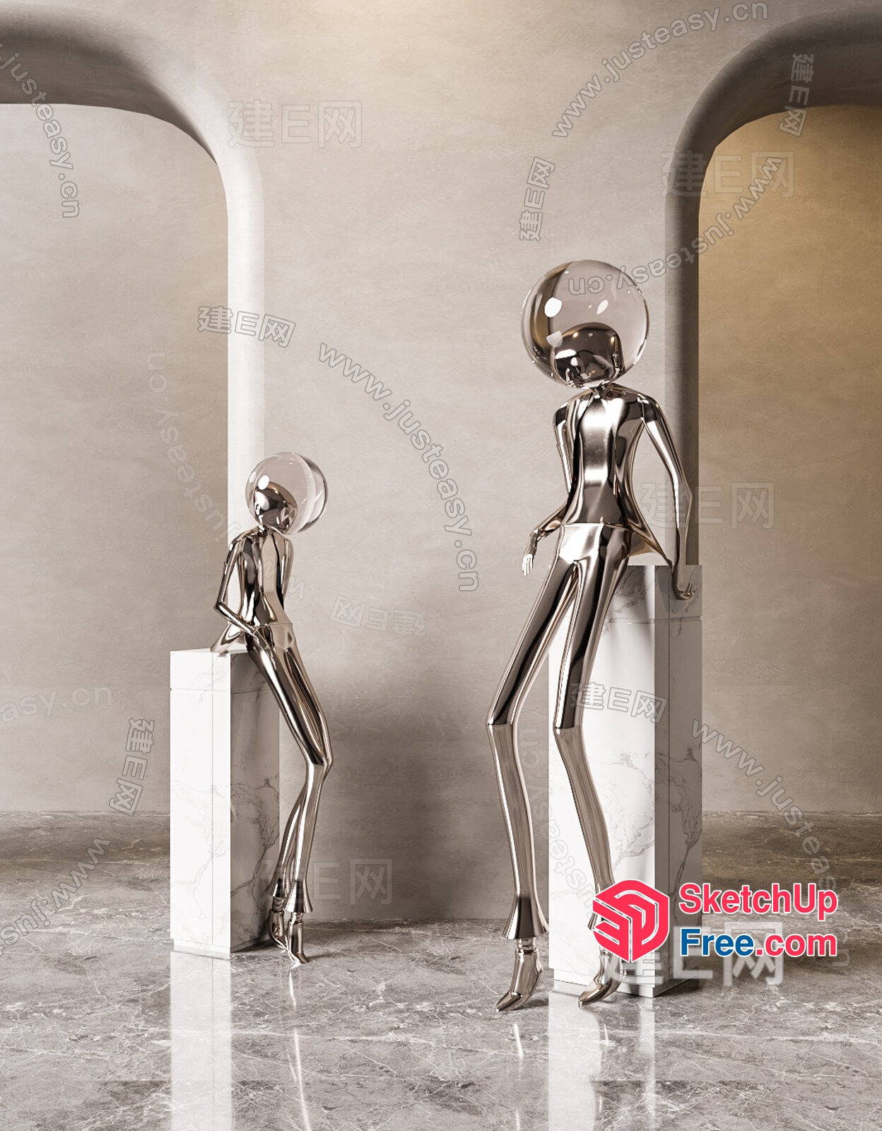 Modern Silver Pillars And Arches Interior 3D SketchUp File