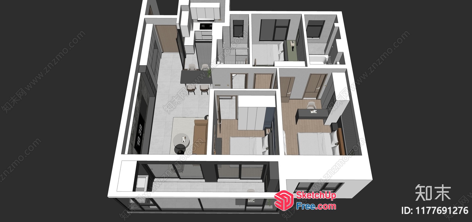 Modern Apartment Floor Plan With Sleek Furniture 3D SketchUp File