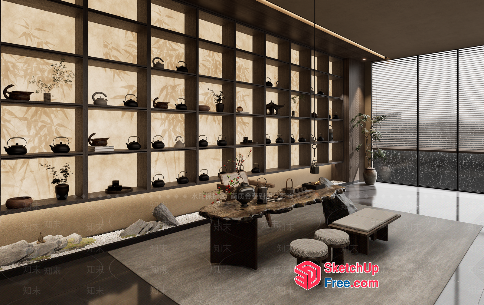 Elegant Japanese-Style Tea Room With Natural Decor 3D SketchUp File