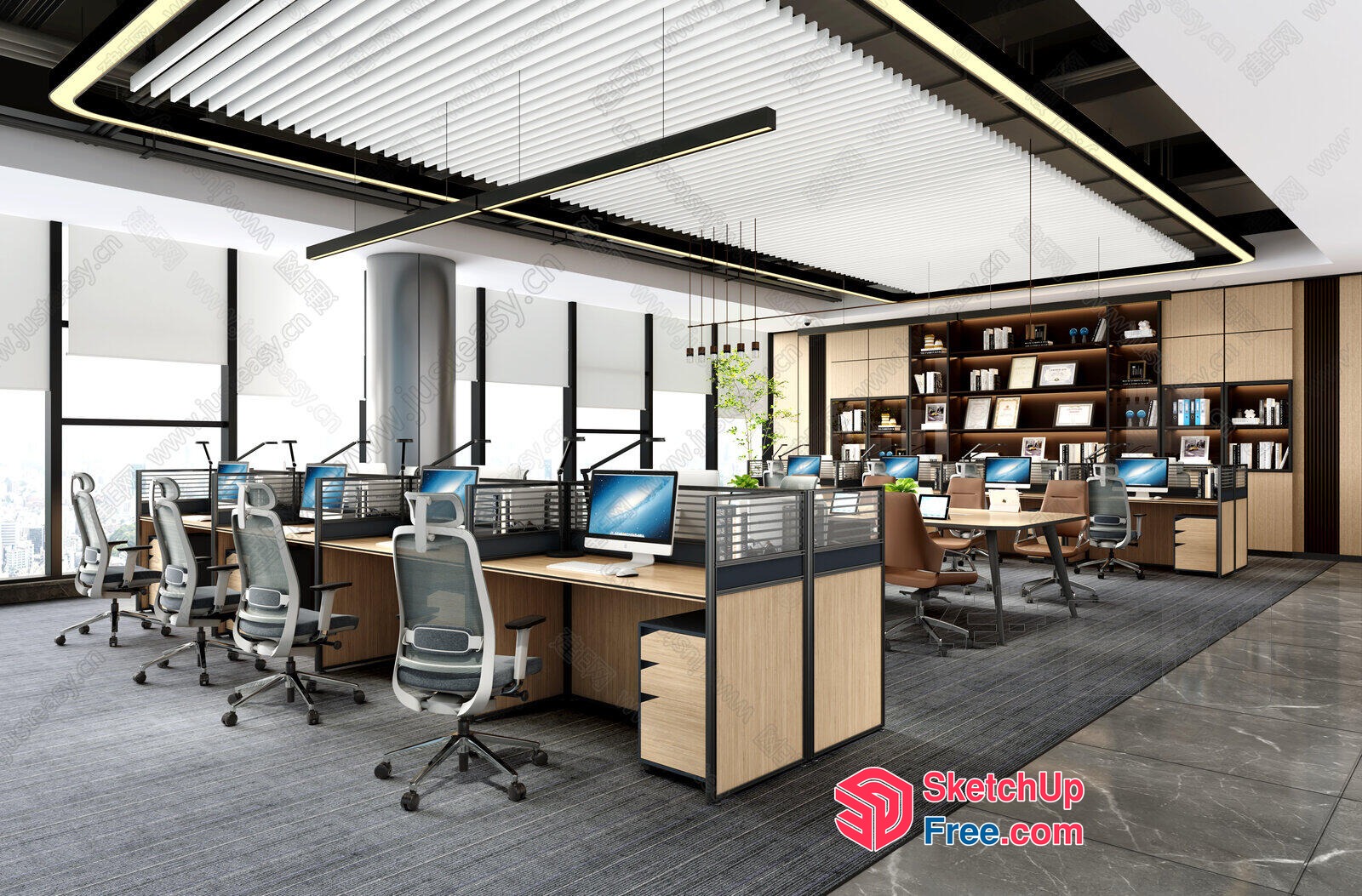Modern Office Space With Sleek Desks And Comfortable Chairs 3D SketchUp File