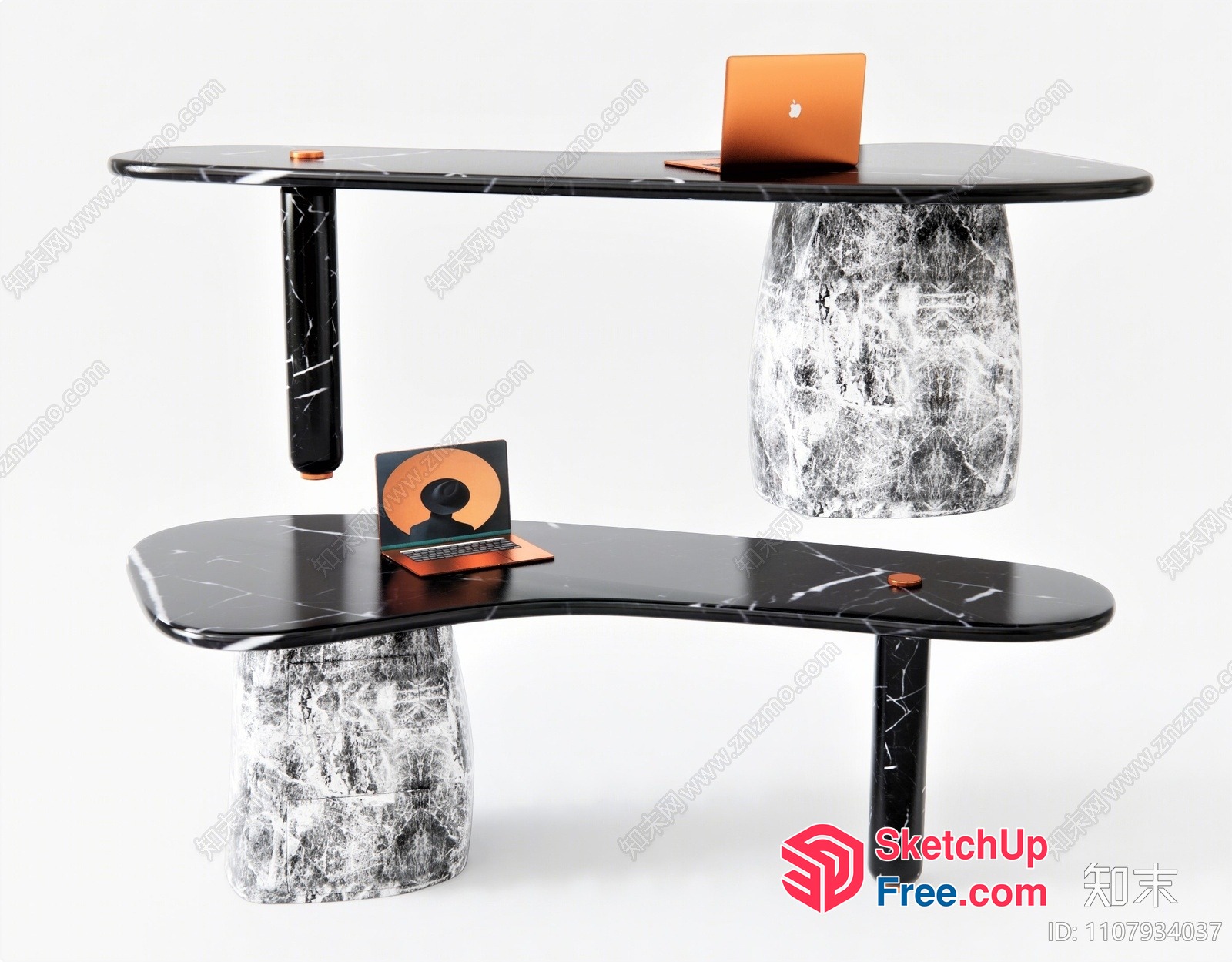 Modern Marble Desk And Stool 3D SketchUp File