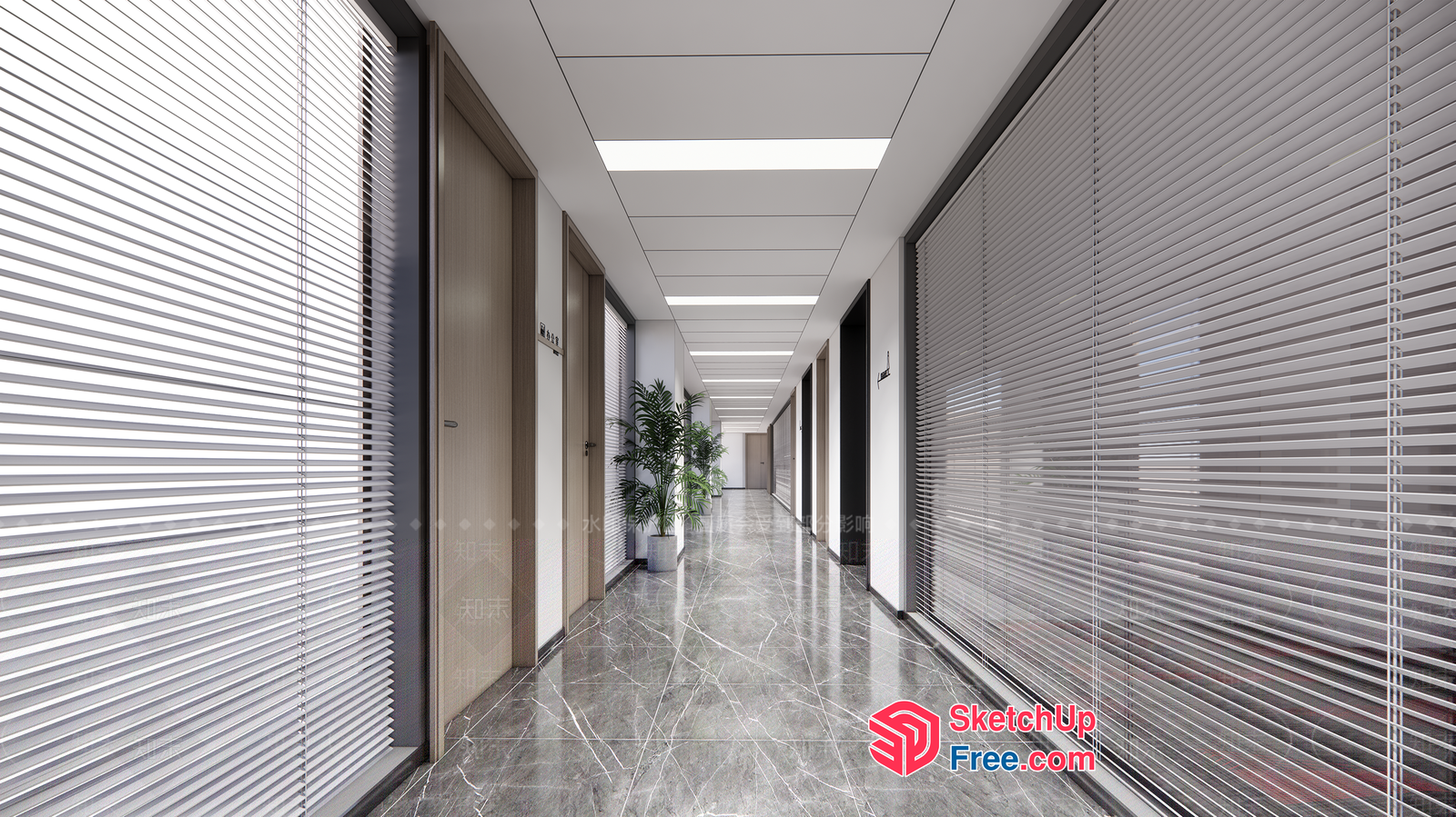 Office Building Interior With Elevator And Stairs 3D SketchUp File