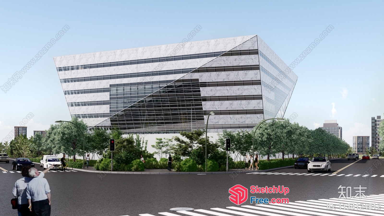 Modern Glass Office Building Exterior 3D SketchUp File