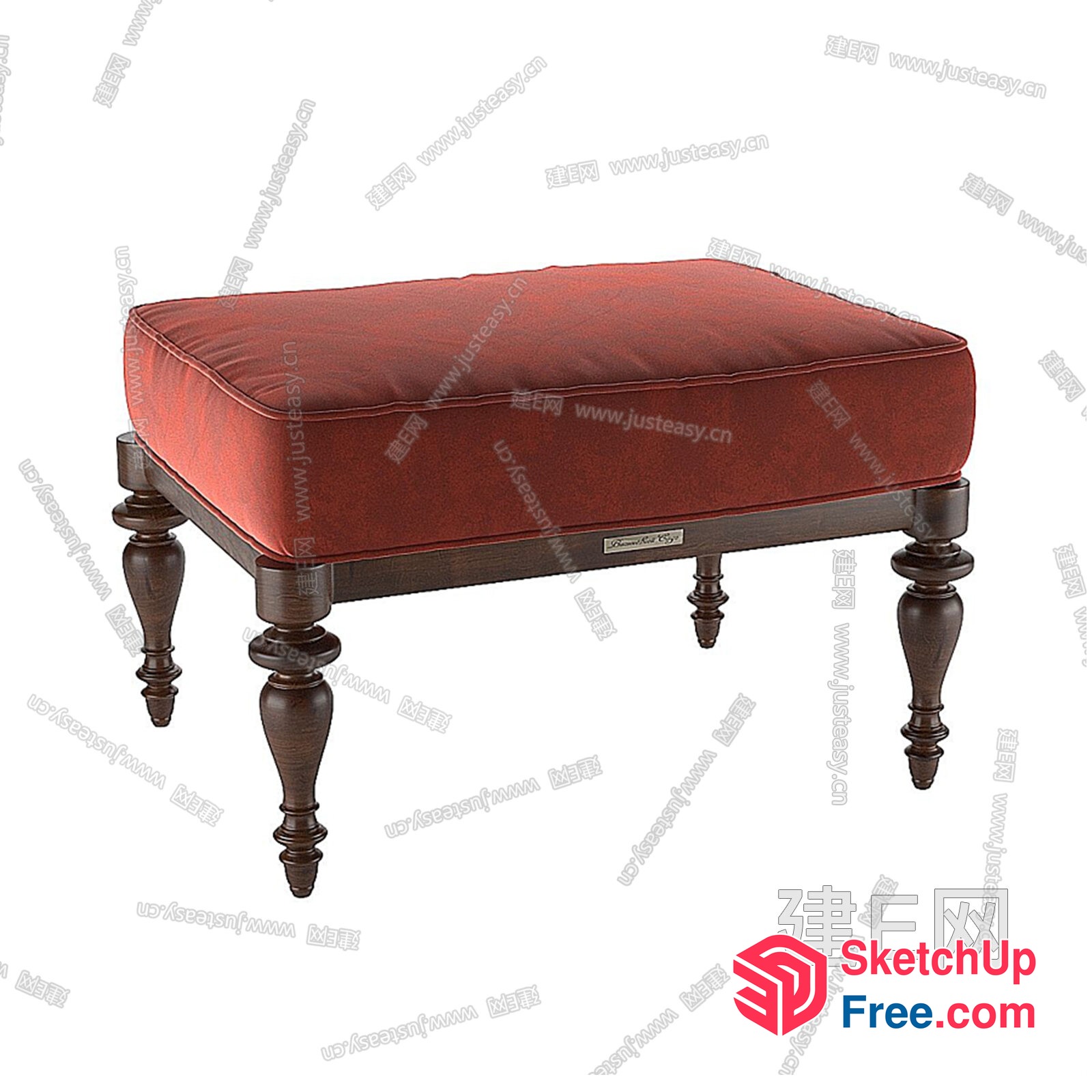 Red Velvet Upholstered Piano Bench With Ornate Wooden Legs 3D SketchUp File