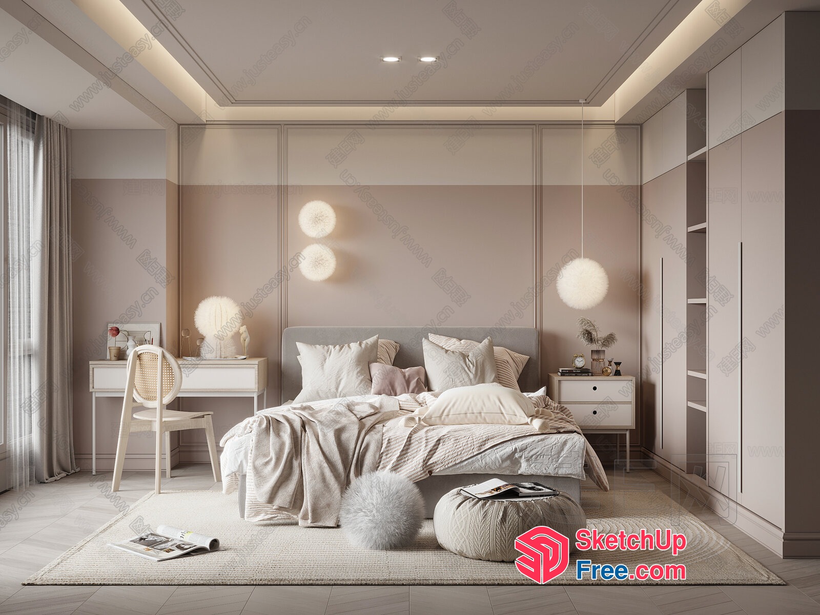 Cozy Creamy Style Bedroom Interior 3D SketchUp File