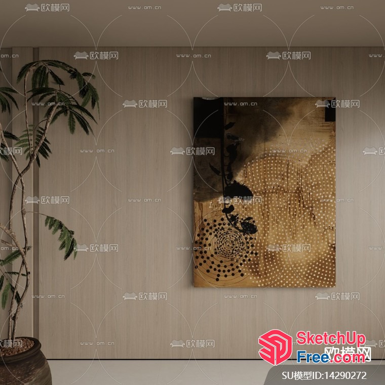 Abstract Artwork In Earthy Tones On A Light Wood Wall 3D SketchUp File