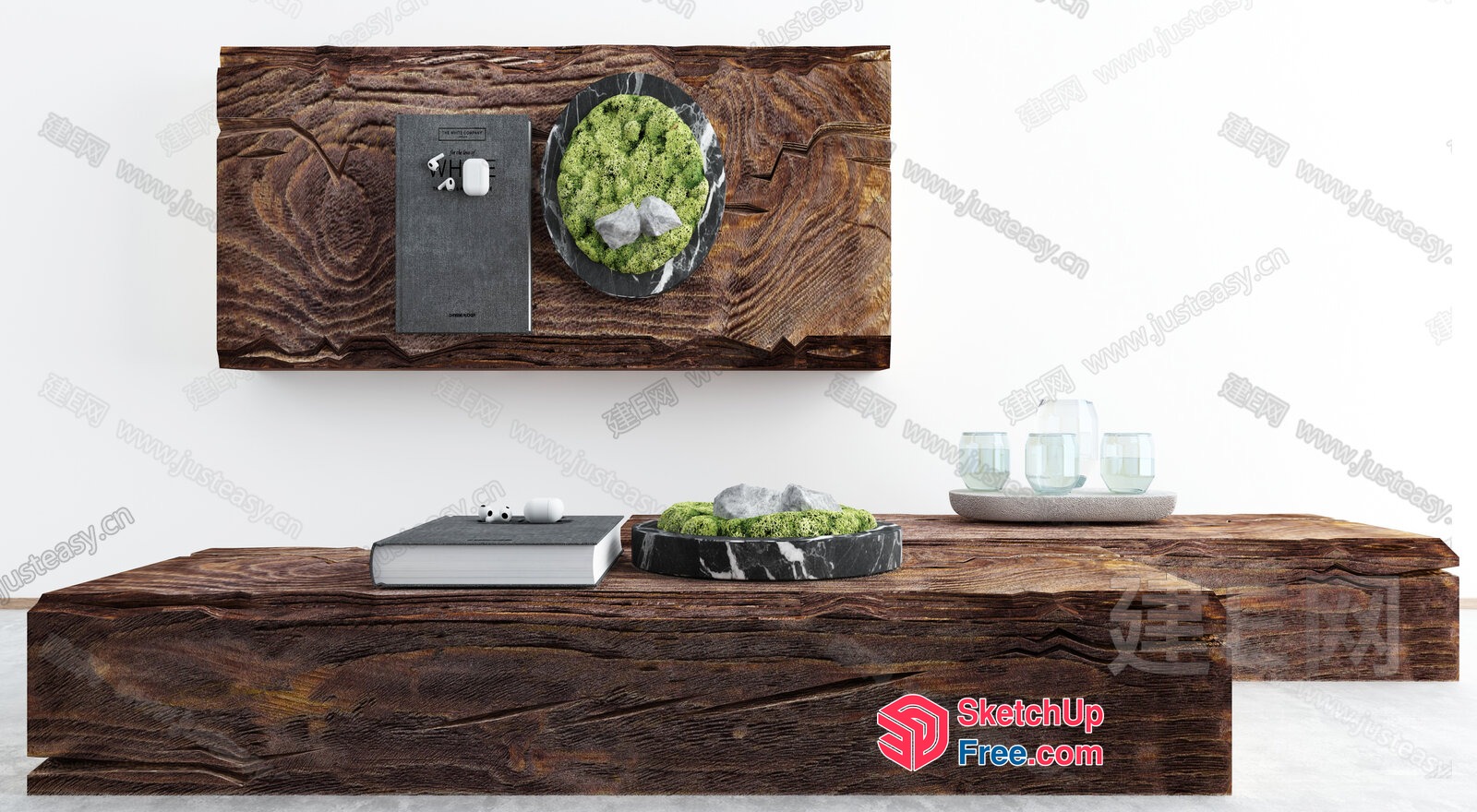 Rustic Wood Shelf With Natural Decorations 3D SketchUp File