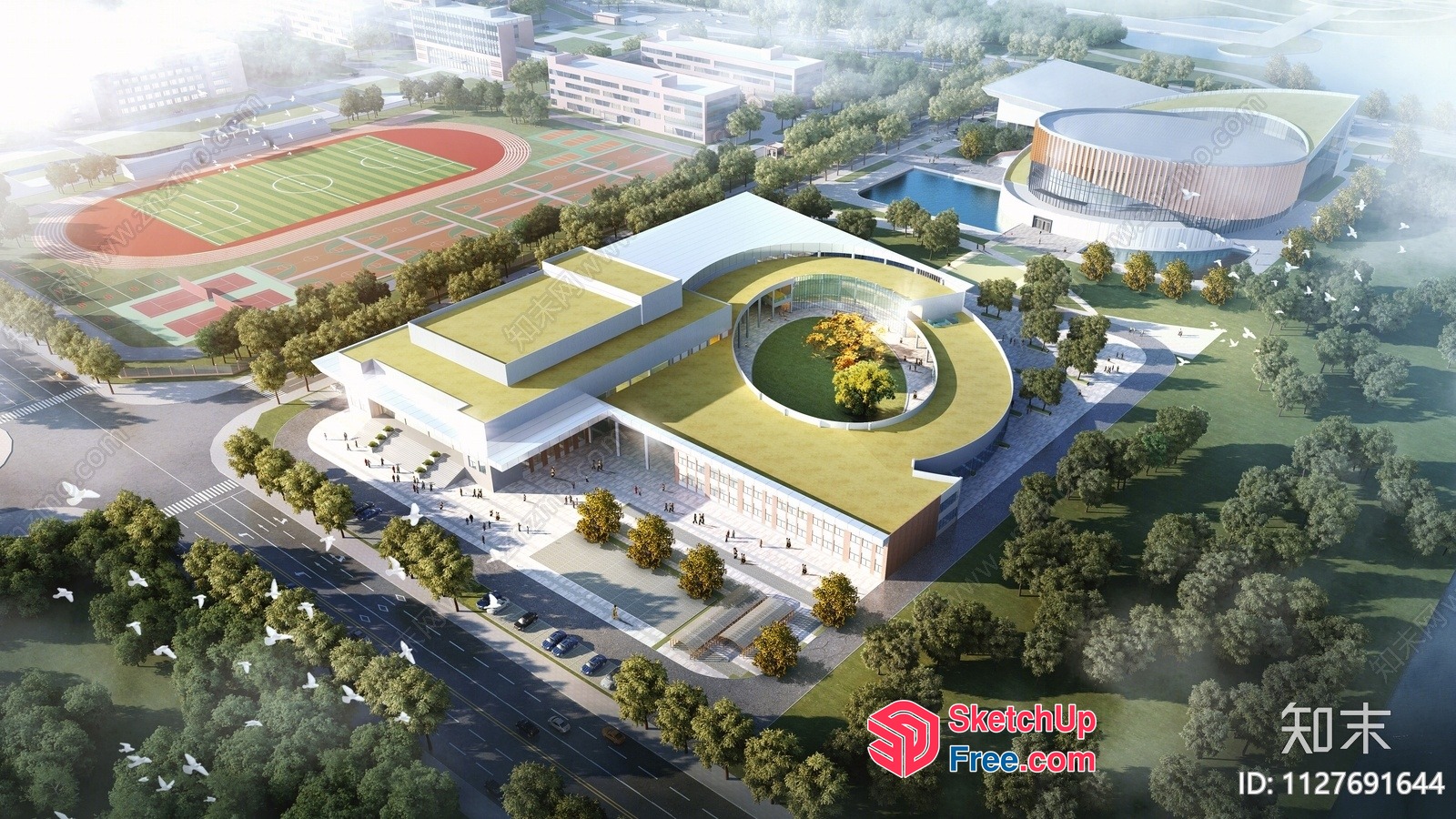 Modern Commercial Building With Sports Facilities 3D SketchUp File