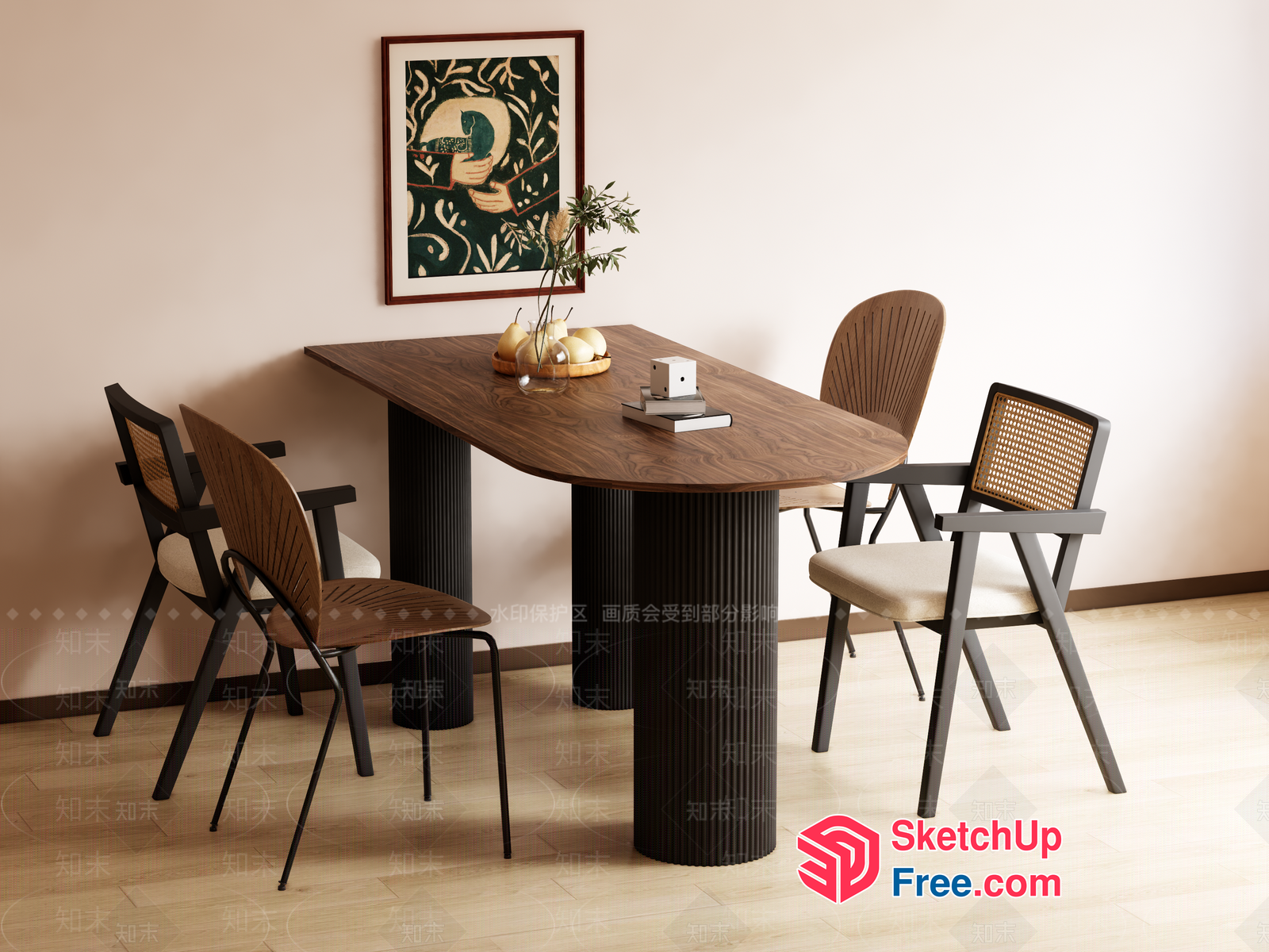 Modern Minimalist Dining Table And Chairs Set 3D SketchUp File