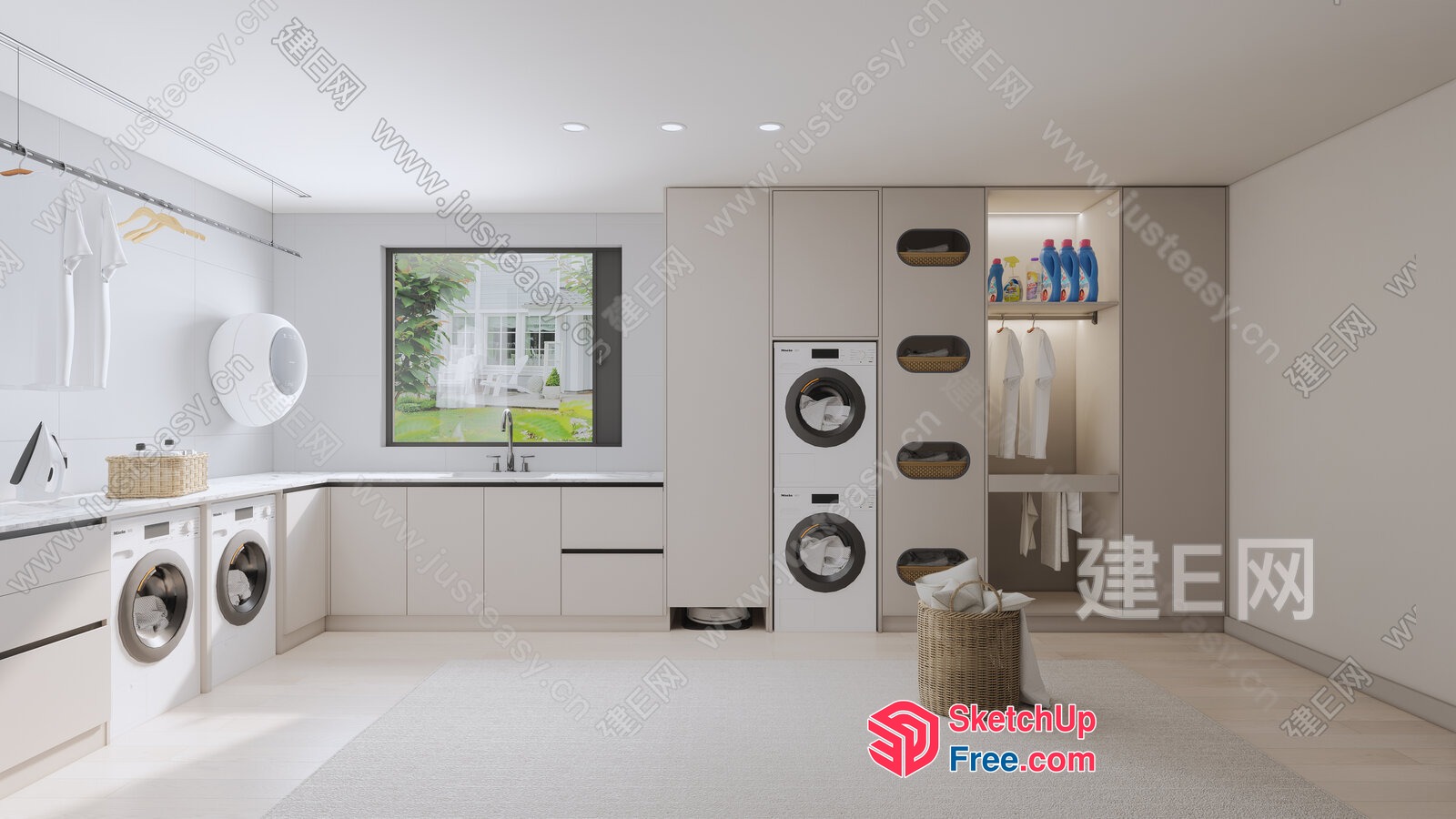 Modern Laundry Room With Sleek White Appliances 3D SketchUp File
