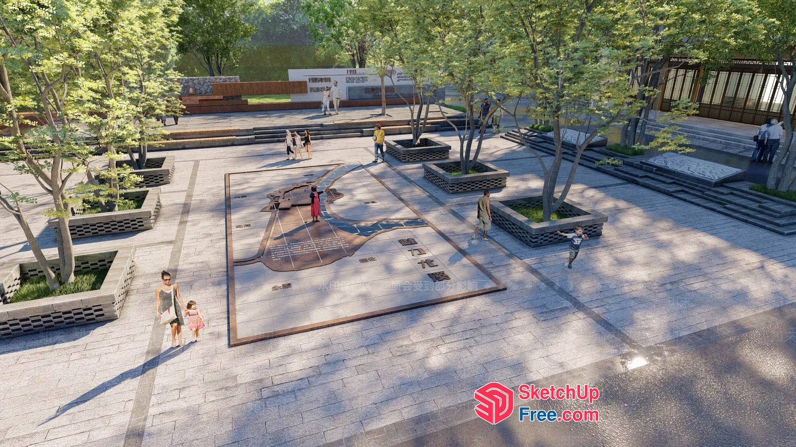 A Serene Courtyard With A Harmonious Blend Of Nature And Architecture 3D SketchUp File