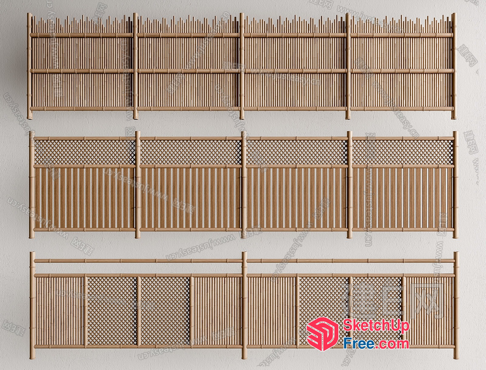 Traditional Asian-Inspired Bamboo Fence 3D SketchUp File