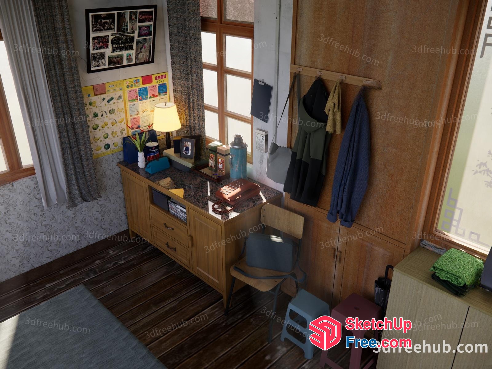 Cozy Home Office Scene With Desk And Chair 3D SketchUp File